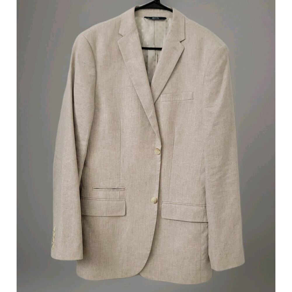 Perry Ellis Men's Linen Cotton Blazer Sport Coat Jacket Khaki Tan Sz 40 Long